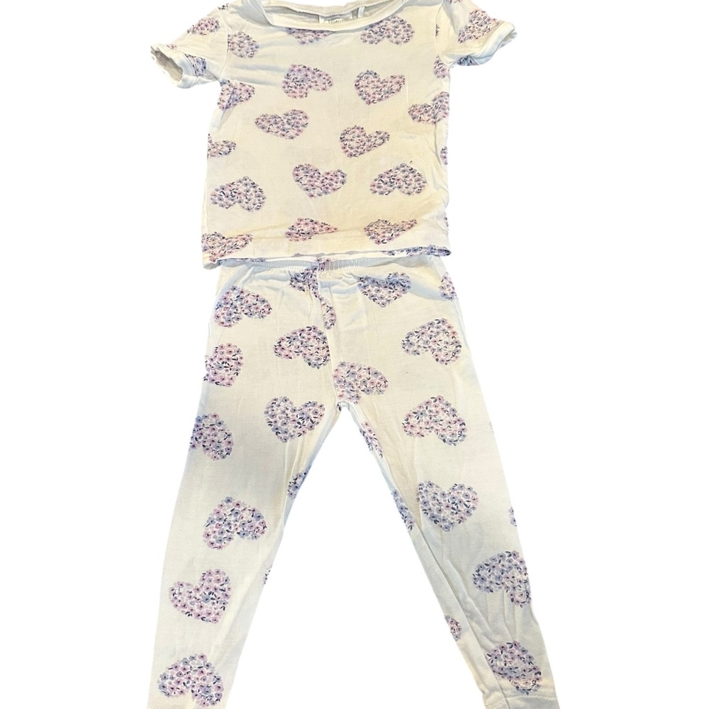 Très Beau et Belle Girls 2-Piece Pajama Set – White with Purple Floral Heart